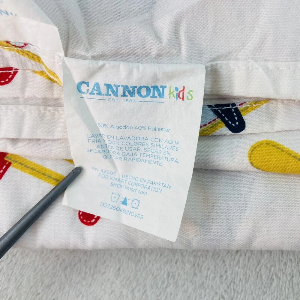 Cannon Kids Twin Fitted Flat Sheet Airplane Theme Red Yellow Blue Boys Bedding